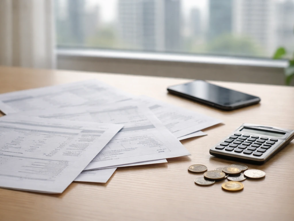 Close-up of scattered documents and a smartphone with currencies in the background, suggesting differing financial estim