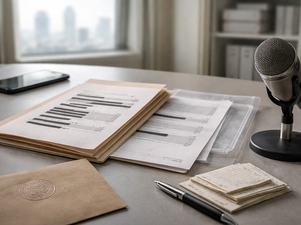 Minimal newsroom desk with blurred documents and money-like details symbolizing vincent barletta net worth research