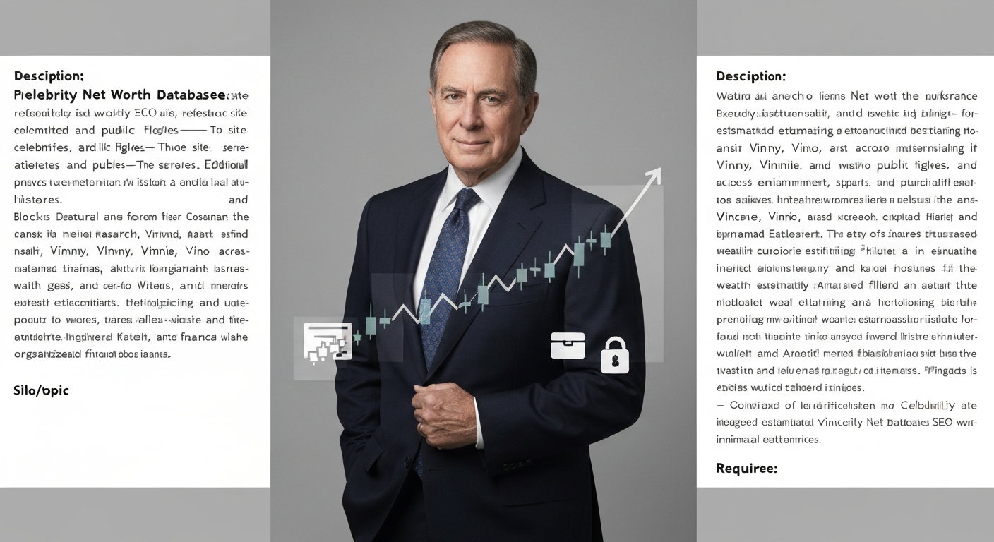 Editorial portrait of an older corporate executive with a subtle stock-chart overlay to indicate net worth and corporate leadership.