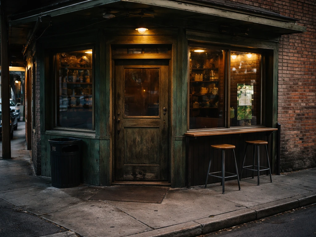 Street-level view of Ernesto’s Bar and Package Store storefront in Ybor City, Tampa