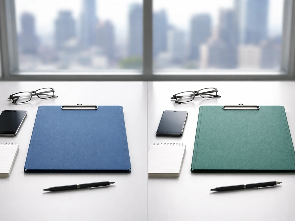 Two business folders and blank notes on a desk suggesting reconciliation of conflicting online figures